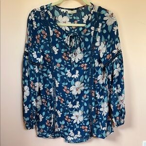 CUPIO BLUSH Long Sleeve Blouse Magnolia Floral Size S